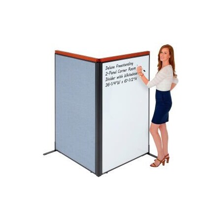 Global Equipment Interion Deluxe Freestanding 2-Panel Corner Room Divider w/Whiteboard 36-1/4"W x 61-1/2"H Blue 695163BL